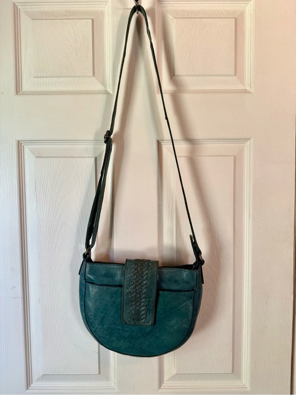 Teal Genuine Leather Crossbody Bag